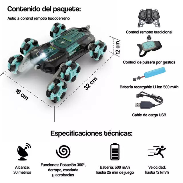 🚘😎Terra Runner GX Verde – Auto Teledirigido con Guante Gestual inteligente