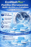 🧼 EcoWash Plus™ Pastillas Efervecentes Multi-Acción para Lavadora (Pack 12 Unidades)