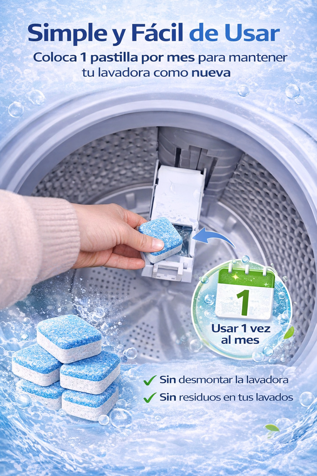 🧼 EcoWash Plus™ Pastillas Efervecentes Multi-Acción para Lavadora (Pack 12 Unidades)